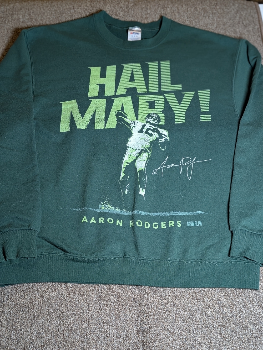 Aaron Rodgers Hail Mary Sweatshirt Green Bay Packers Jerzees Crewneck Men's XL
